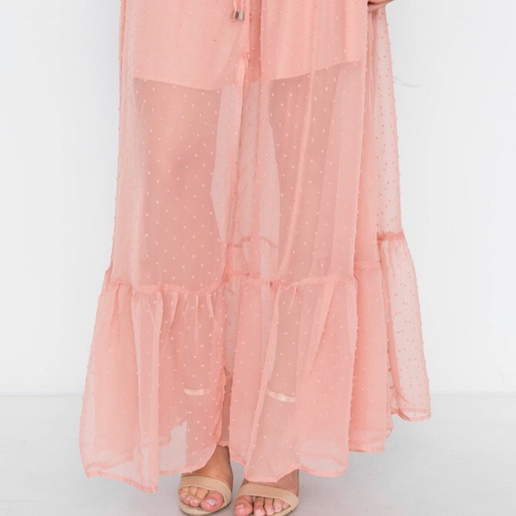 NUDE SMOCKED HIGH-WAIST SHEER MAXI SKIRT - Picture 2 of 3